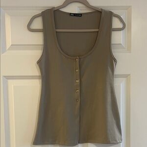 Zara Women's Beige Buttoned Tank Top